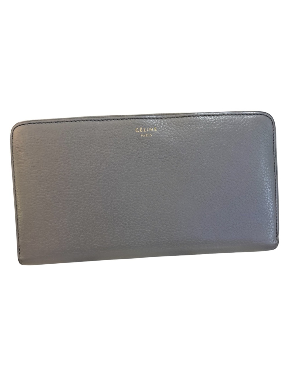 CELINE Large Leather Zip Wallet drummed Calfskin